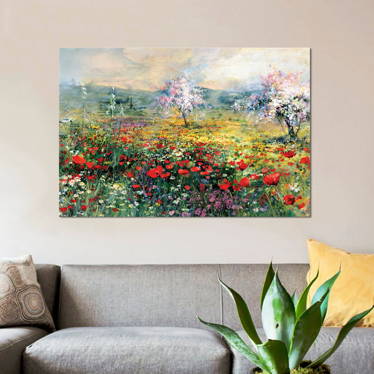 «Entre les coquelicots», reproduction sur toile, H 18 po x l 26 po x P 1,5 po, Toile tendue, Pas de tapis
