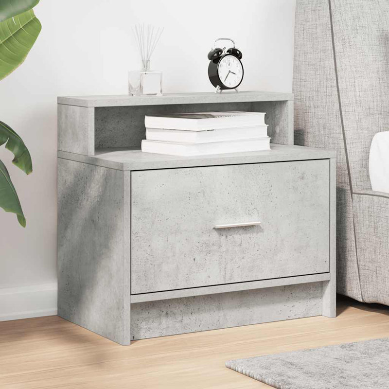 Asira 51cm W Manufactured Wood Bedside Table, Concrete Grey, Individual