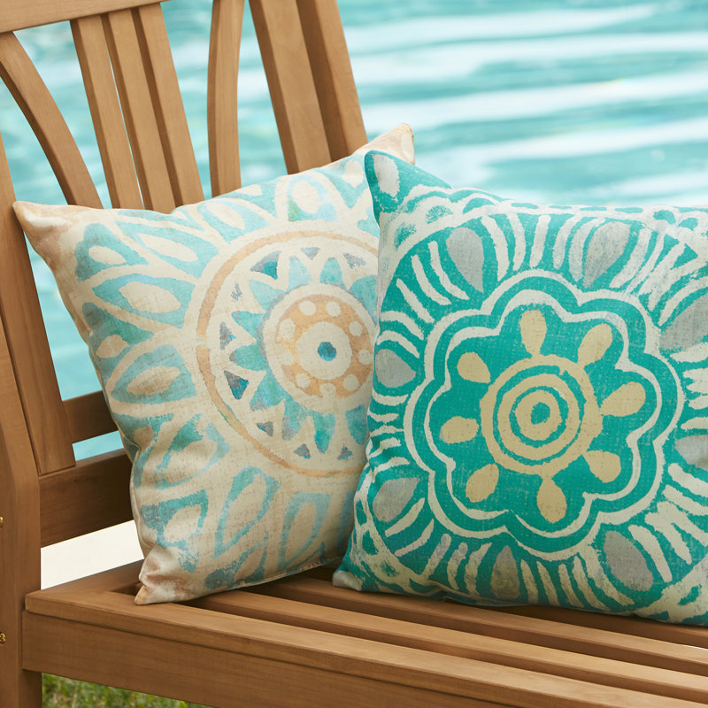 Rain Floral Burst Outdoor Square Ikat Throw Pillow, 20" H x 20" W x 4" D