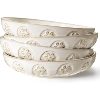 Bols à pâtes, bols de service à salade 50 oz, ensemble de bols à assiettes de 9,75 po, 4 grands bols à soupe en céramique pour la cuisine, bols à dîner en relief, va au lave-vaisselle, au micro-ondes