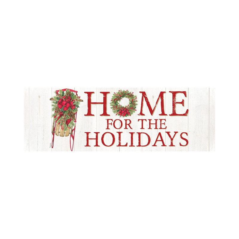 «Home for the Holiday» par Tara Reed - impression d'art textuel, H 12 po x l 36 po x 1,5 po, Toile tendue