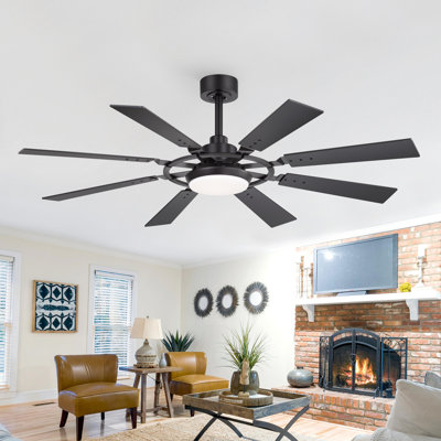 Ventilateur de plafond 52 po avec lumière et télécommande, lumière DEL 3CCT, moteur à courant continu silencieux réversible à 6 vitesses, ventilateur de plafond à 8 pales pour le salon, finition noire / noyer