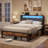 Cradere Full Size Bed Frame with Headboard, Upholstered Platform Bed with Storage Shelves and Charging Station-634986767