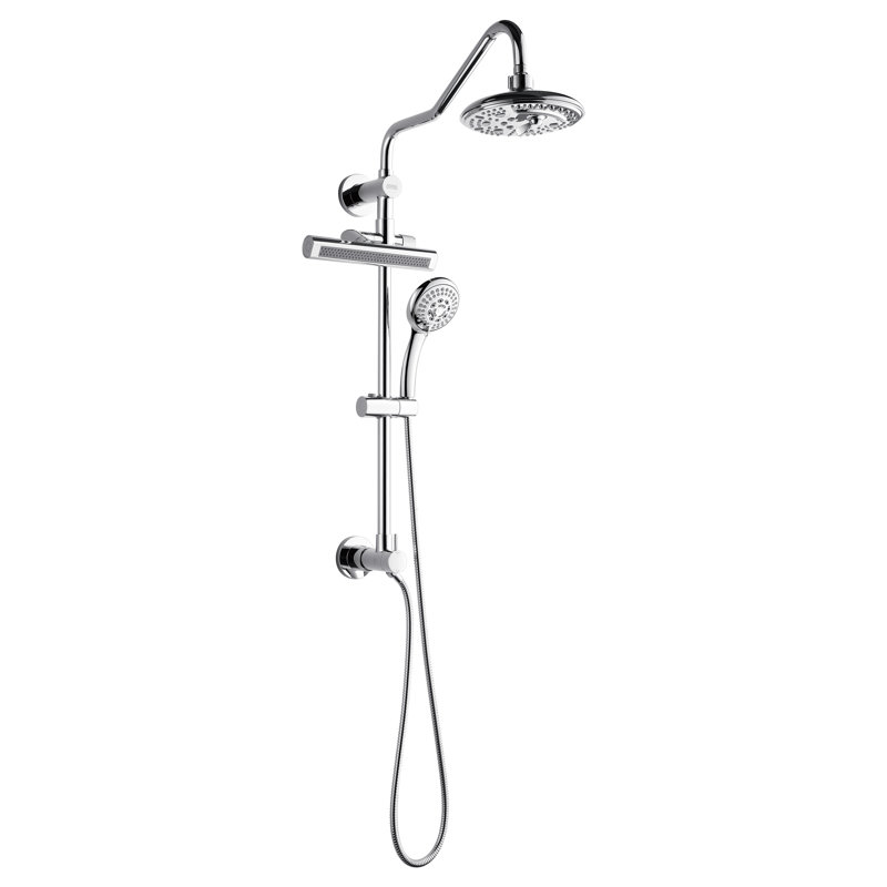 Douche FORNO ACQUA AcquaFALL, finition en acier inoxydable poli, douche à effet de pluie, inverseur 7 fonctions, pomme de douche à main, jets de corps, débit de 1,8 GPM