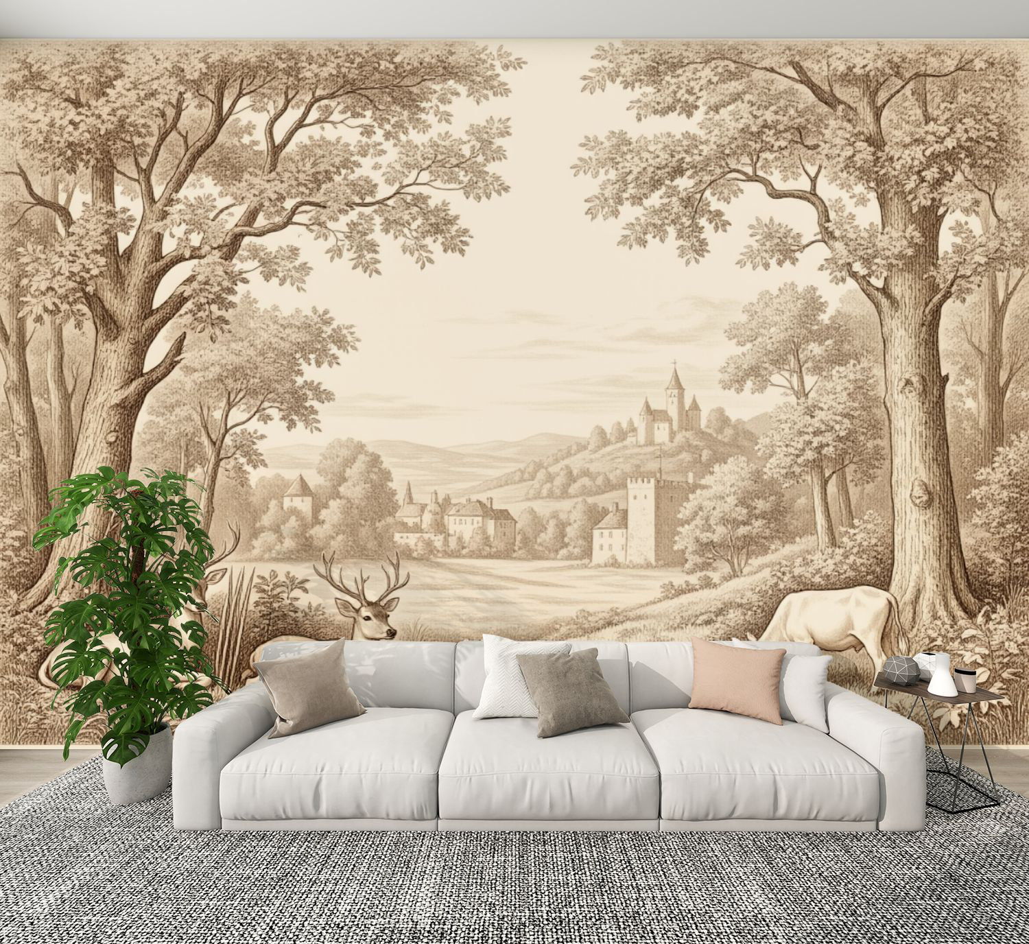 Red Barrel Studio® Peel and Stick Wallpaper Monochrome Vintage Forest ...