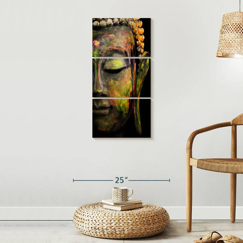 Demi-face de bouddha sur toile, ensemble de 3 pièces, H 32 po x l 15 po x P 1,25 po