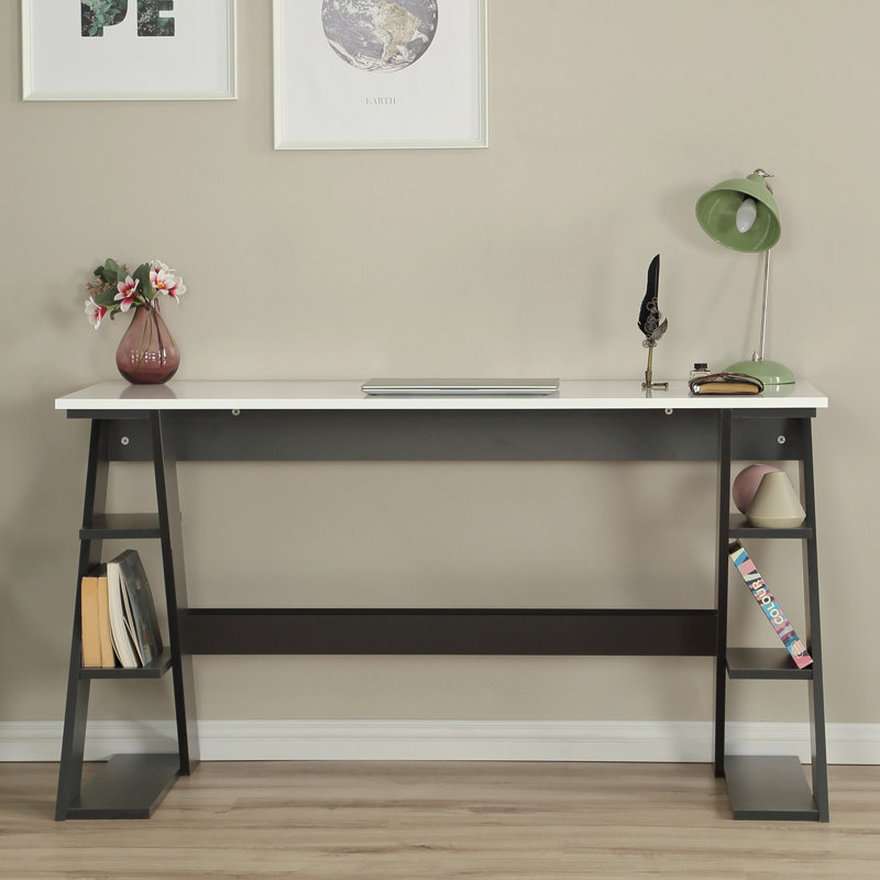 Bureau d'étude moderne avec nombreuses tablettes, anthracite et blanc, 55,1 po x 28,7 po x 23,6 po | 100% aggloméré, solution de rangement élégante pour le bureau à domicile et les espaces d'étude | Conception élégante en noir et blanc, fonctionnelle et contemporaine