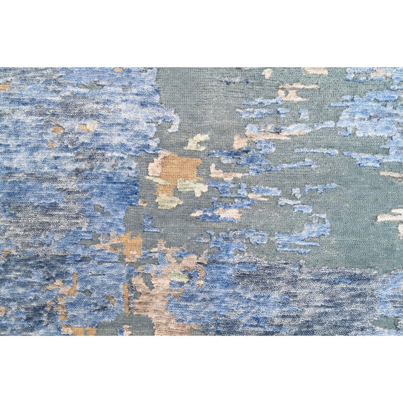 Tapis rectangulaire bleu / beige / gris, Rectangle 9 pi x 12 pi