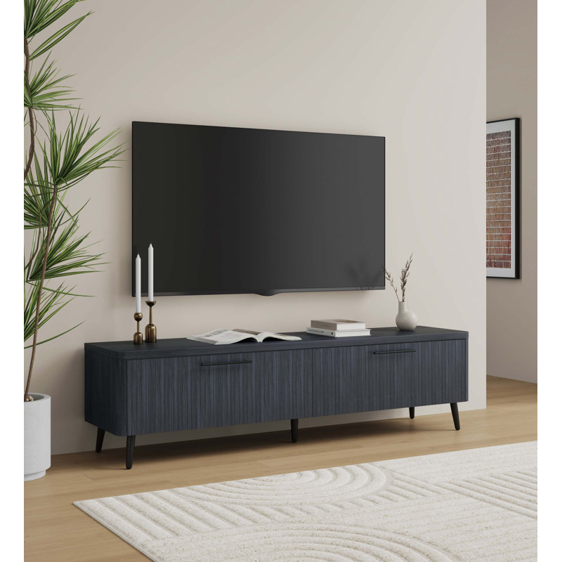 Meuble télé gris anthracite à 2 tiroirs de style moderne Mid-Century pour téléviseur de 75 po ou moins Jodie, Gris anthracite