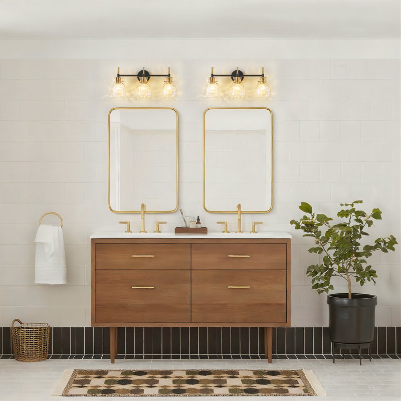 Éclairage pour meuble-lavabo moderne 3 lumières avec cloche en verre transparent