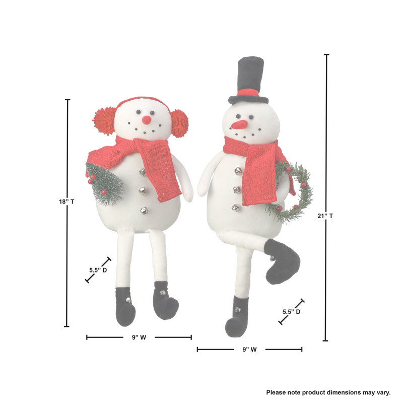 Ensemble 2 pièces de bonhomme de neige assis avec chapeau et cache-oreilles