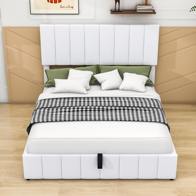 Lit plateforme tapissier avec tête de lit, Grand