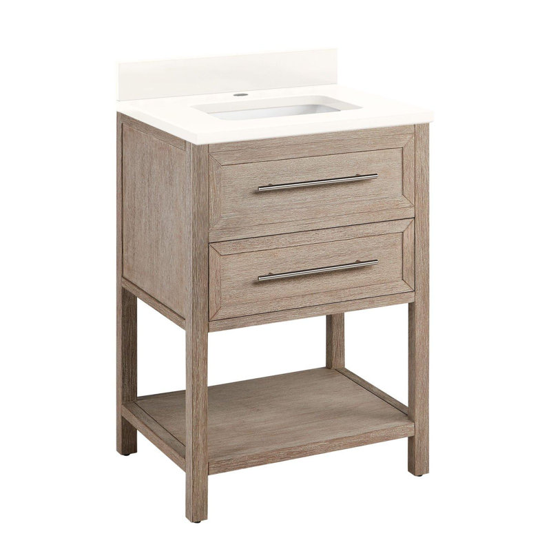 Ensemble de meuble-lavabo simple 24 po avec lavabo encastré rectangulaire Robertson, Quartz blanc arctique, Monocentre centré