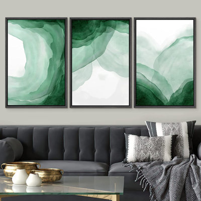 Signature, reproduction d'art sur toile encadrée, ensemble de peinture à l'aquarelle verte, tourbillon, collage, paysage, formes abstraites, illustrations, art moderne décoratif pour le salon, la chambre à coucher, le bureau