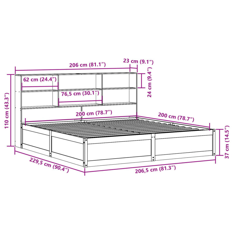 Storage Bed, 200 x 200cm, Wax Brown