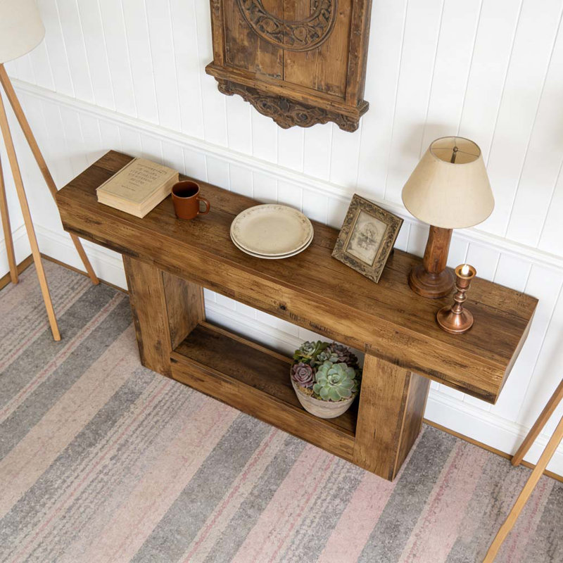 Table d'entrée en bois à 2 niveaux pour canapé Farmhouse, Brun rustique