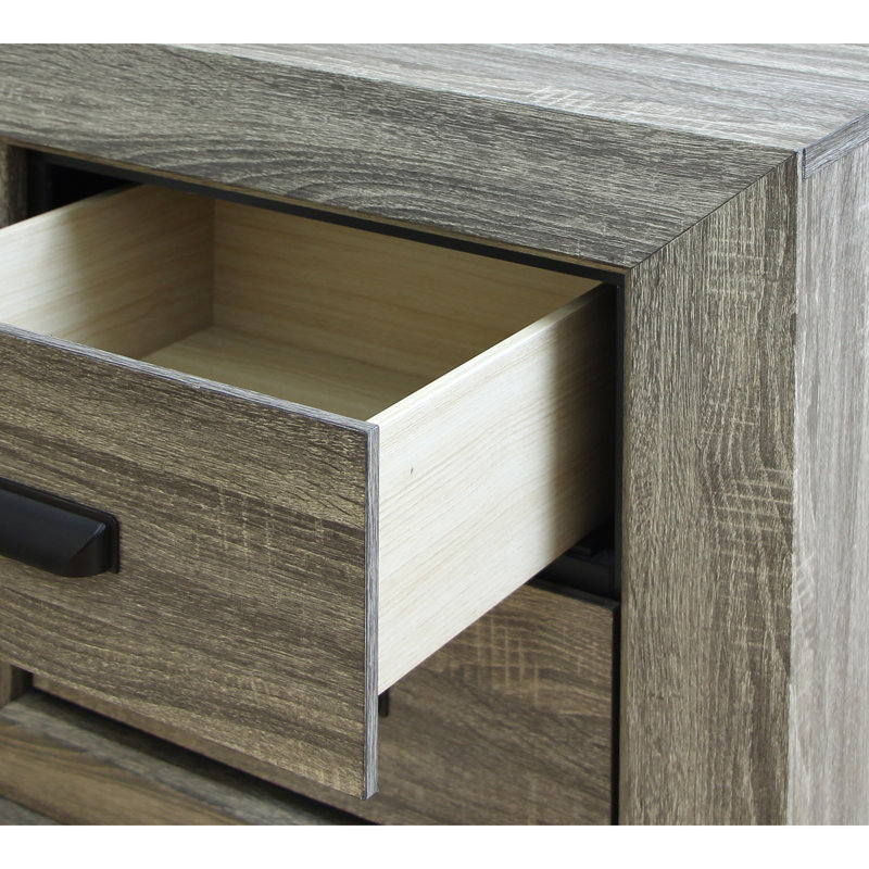 Weathered Gray Nightstand - 2 Roomy Drawer Spaces, Metal Glide Mechanism, Shaker-Style Legs, Structure, 3D Paper Veneer, Edge Detail, Gray, 24" W X 27" H 17" D With Grain Finish Ample Storage,