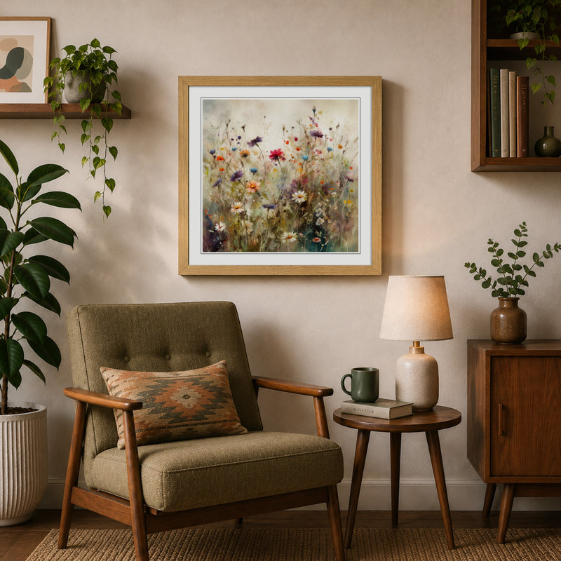Meadow Floral Art - Framed Print, Oak