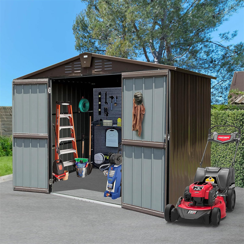 Remise de rangement extérieure 8,2 pi x 6,2 pi, Brun, H 74,49 po x l 75,43 po x P 98,74 po