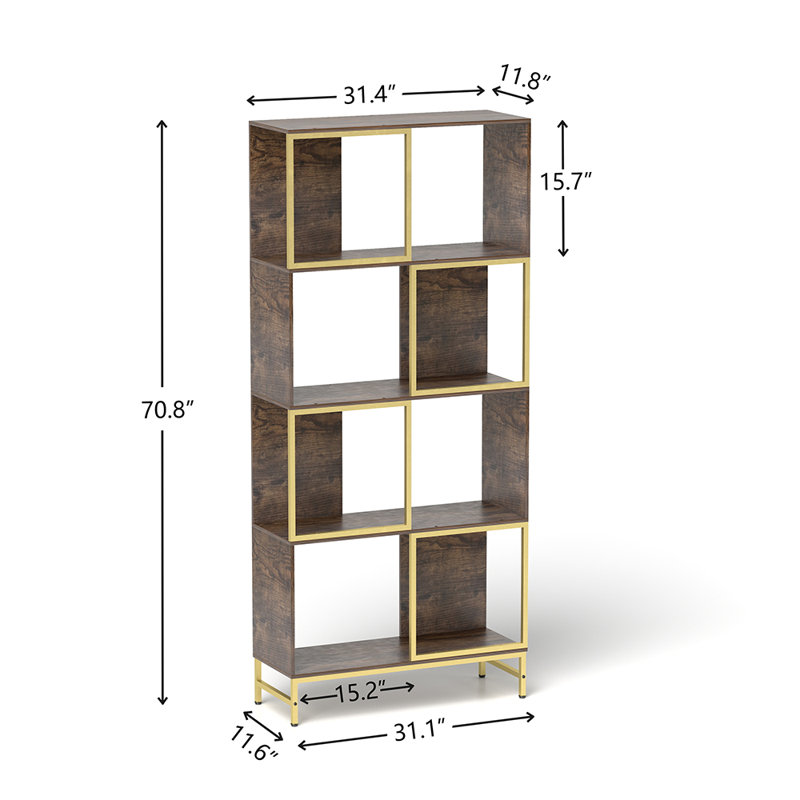 Brown and Gold 4-Tier Asymmetrical Wooden Bookcase