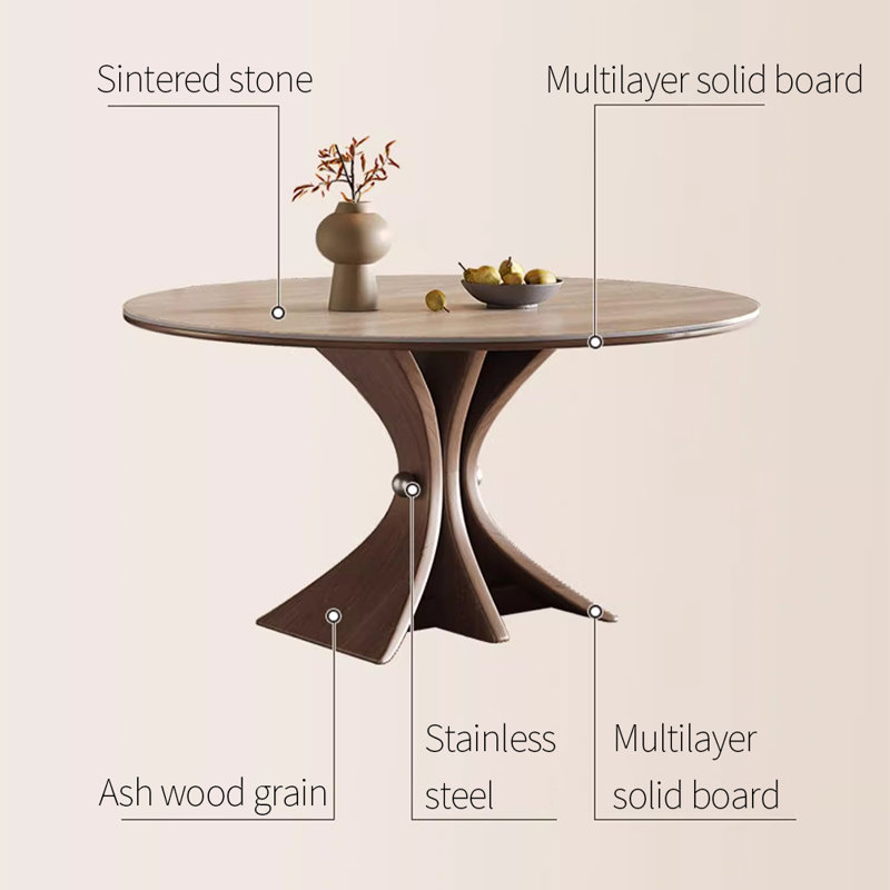 Round minimalist sintered stone dining table, 29.53"H x 39.37"L x 39.37"W
