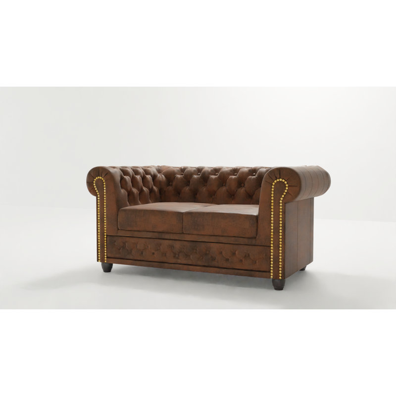Chesterfield Friedrich Sofa Set 3+2+1 Made of Vintage Look Microfibre with Solid Wood Legs, Brown