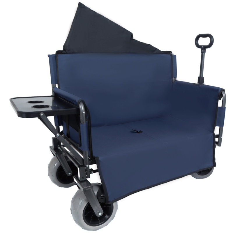 Chariot pliant 3 en 1 avec banquette et plateau de table rabattable à l'arrière - capacité de 500 lb, pneus de plage 9 po x 4 po pour le camping