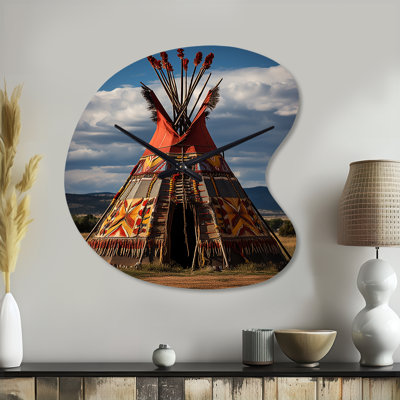 Native Tipi Harmony Of Prairies - Drop Shape Native American Art 3D Wall Clock