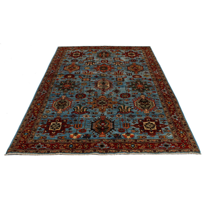 Tapis traditionnel bleu clair et rouille 5 x 8