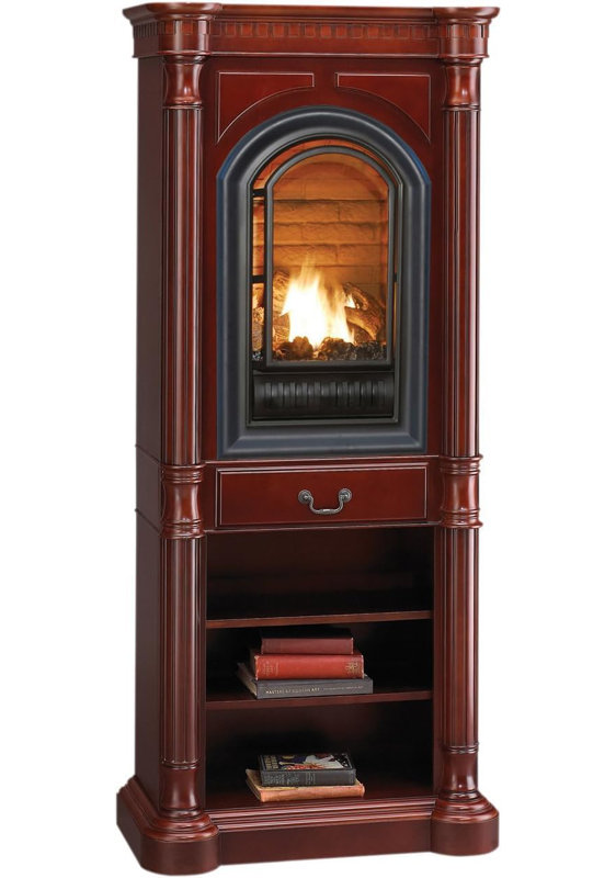 HearthSense Ventless Tower Fireplace System -20,000 BTU,Cherry Finish, 78.88" H x 42" W x 32.87" D, Natural Gas