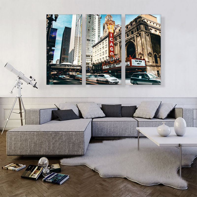 Chicago Theatre - ensemble de 3 reproductions de photos sur toile tendue, H 40 po x l 60 po x P 0,75 po