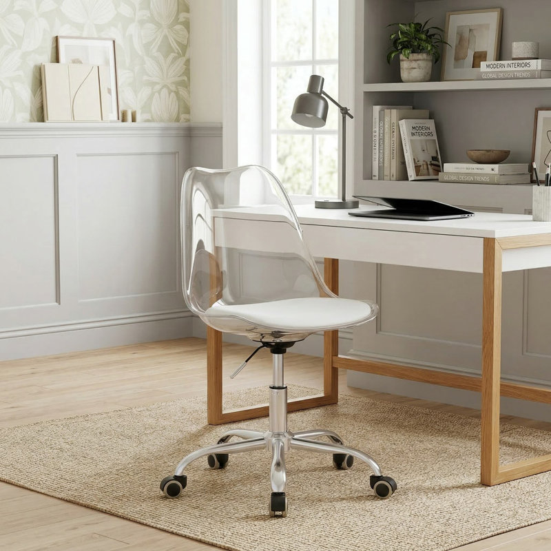 Armless Swivel Rolling Office Desk Chair With Comfortable PU Leather Padded Cushion For Home Office Study Workstation