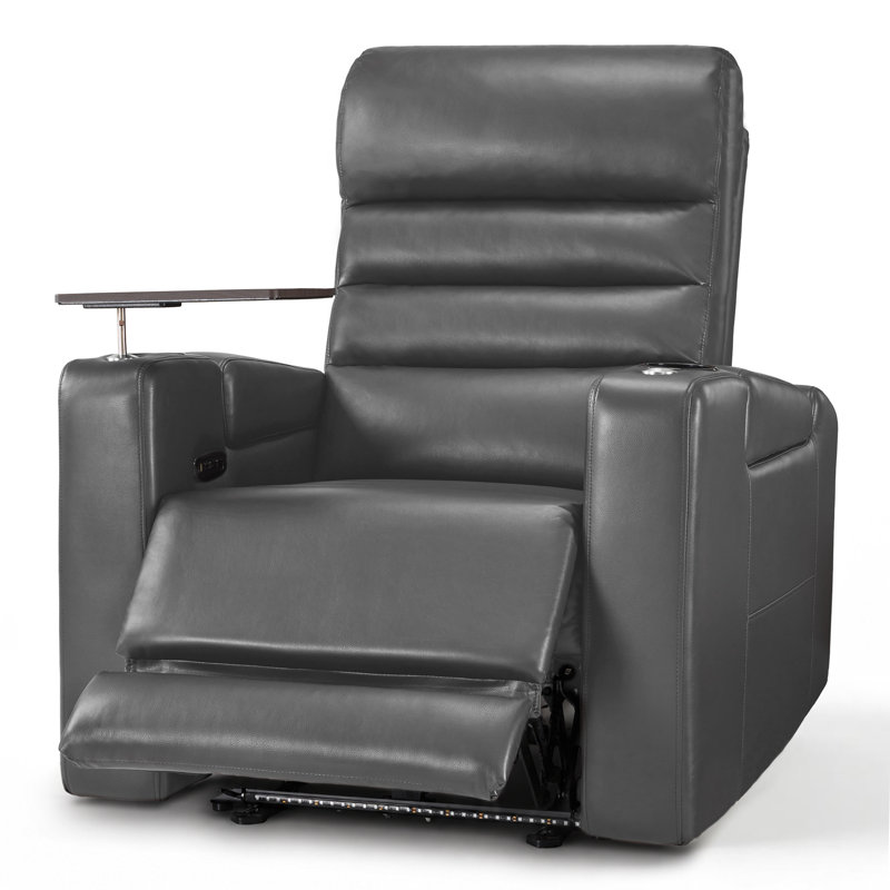 Siège de cinéma inclinable électrique avec appui-tête et plateau pivotant Zero-Gravity, Gris foncé, Faux cuir