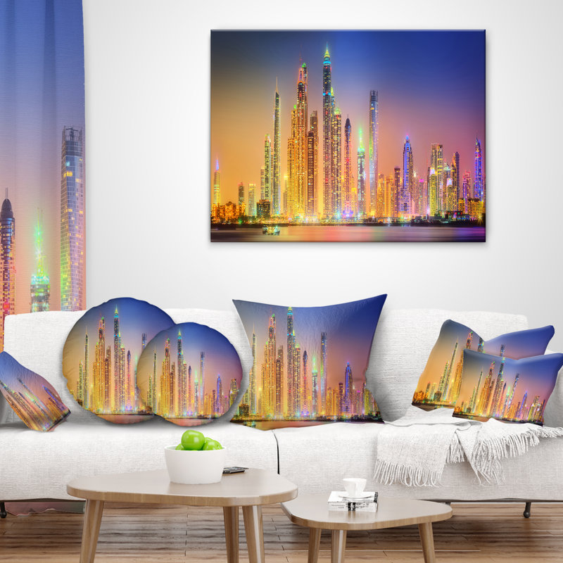 Coussin cityscape panorama marina skyscrapers dubai, Rectangle 12 po x 20 po
