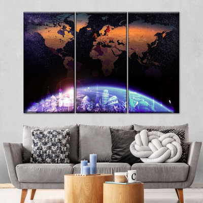Carte du monde galaxie, reproduction sur toile