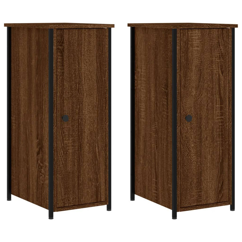 Memuna 32cm W Iron Bedside Table, Brown Oak, Set of 2