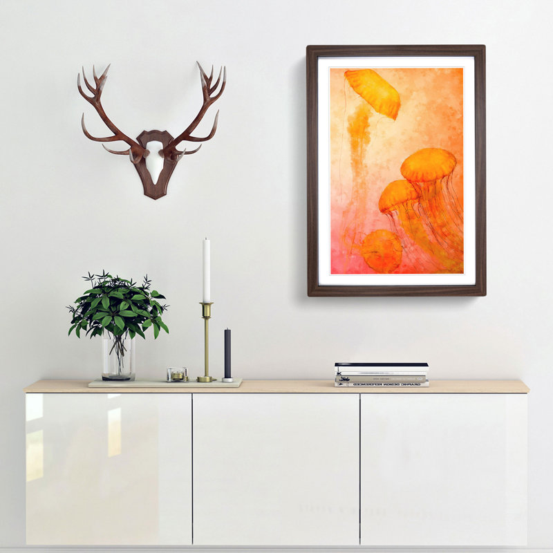The Orange Jellyfish - Picture Frame Painting Print, Walnut Framed, 33cm H x 24cm W x 2cm D