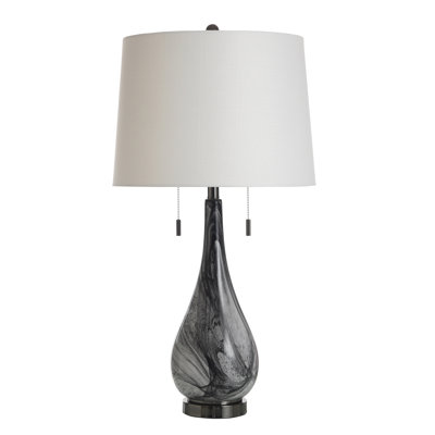 Twin Pull Glass Table Lamp - Suniva Silver - White Shade