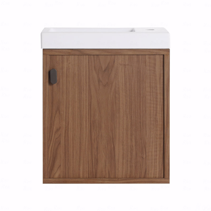 Meuble-lavabo mural 18,5 po avec lavabo en résine, porte simple à fermeture douce, panneau de fibres à densité moyenne
