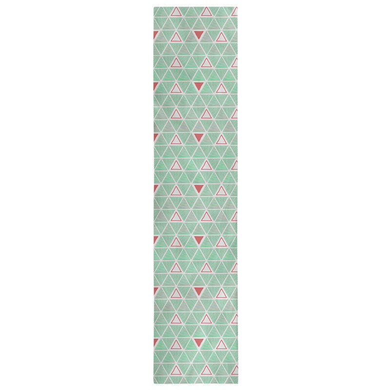 Chemin de table à triangles dessinés à la main Classic, Vert clair / Rouge, 16 po x 90 po
