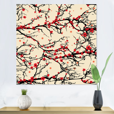 «Cherry Tree Blossoms On Yellow», reproduction d'art sur toile traditionnelle