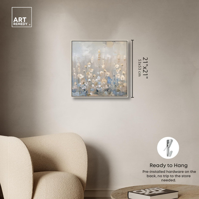 «Luminescent Meadow Canvas Farmhouse» par Art Remedy, Encadrement argenté, H 21 po x l 21 po x P 2 po