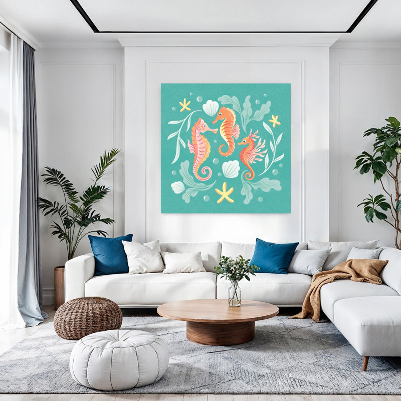 «Under The Sea», art abstrait de l'hippocampe étoile de mer, H 48 po x l 48 po