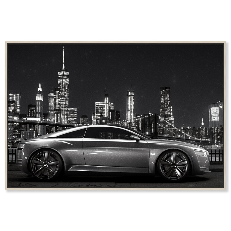 «Silver City Drive», impressions murales en noir et blanc pour hommes par Notoriart, Cadre noir, H 37 po x l 55 po