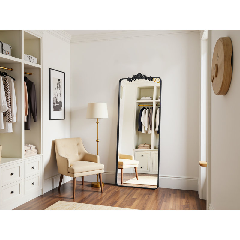 Retro engraved full-length mirror, 58"×18", Black