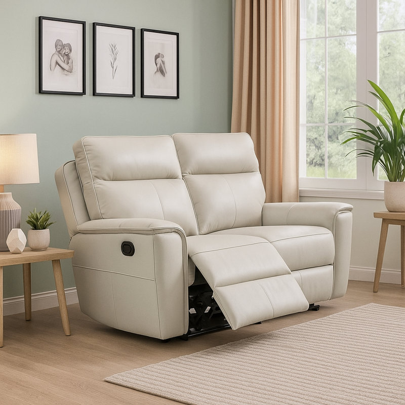 Modena Top Grain Italian Leather Manual Recliner Loveseat, 2 Seater Manual Recliner Living room Loveseat, Lounge Recliner Loveseat 