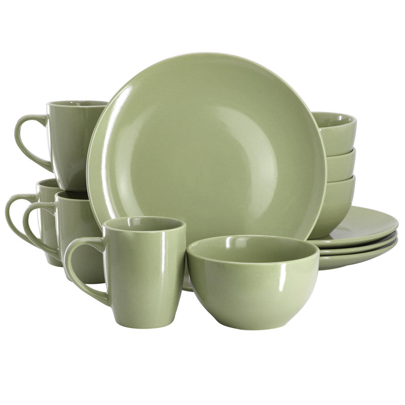 Service de table en grès 12 pièces Gibson Home Everyday Plus , Vert sauge