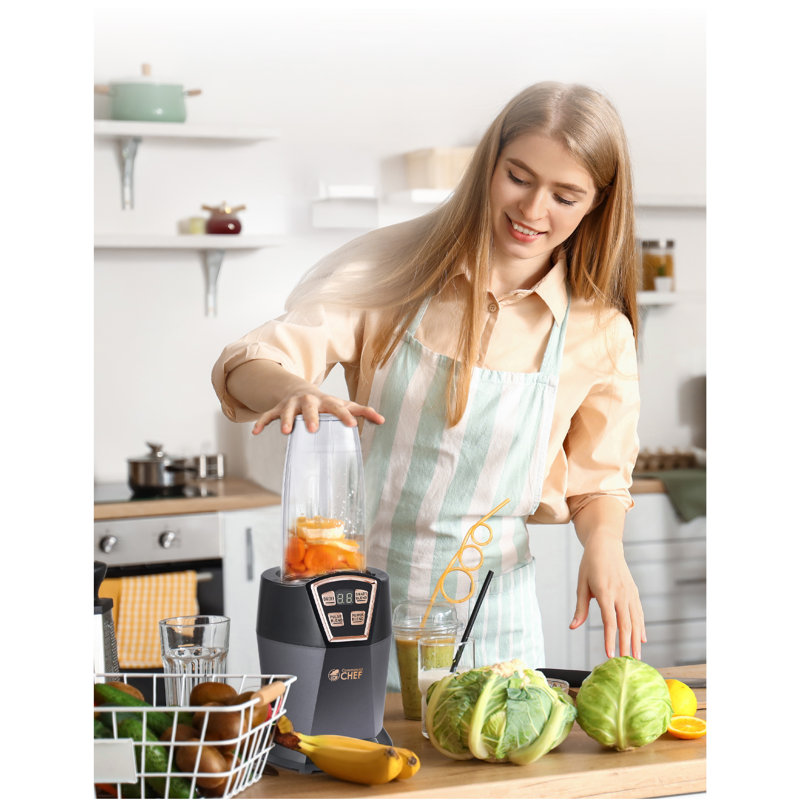 COMMERCIAL CHEF Personal Blender with 6 Stainless Steel Blades, LED Display