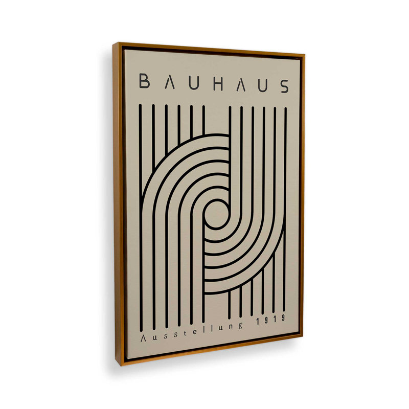 Impression sur toile monochrome Bauhaus Curves, H 30,75 po x l 20,75 po x P 1,75 po, Cadre flottant or poli