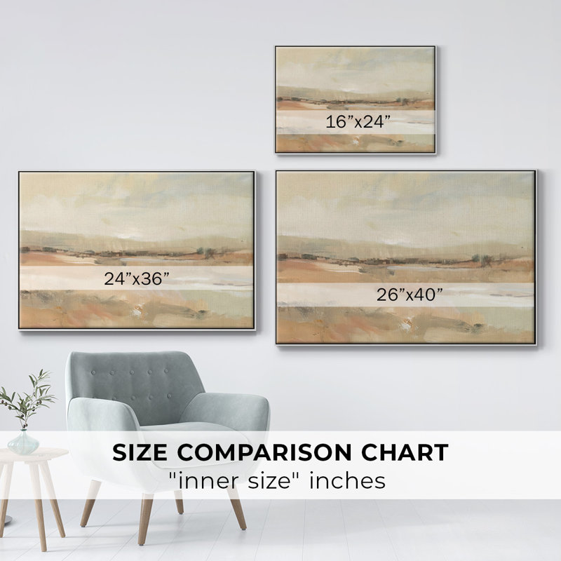 «Earth Tone Landscape», toile tendue avec châssis en I, H 25 po x l 37 po x P 2 po, Cadre blanc